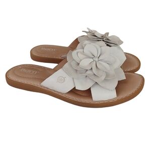 BORN Azalea 3D Leather Flower Slide Sandals Women's 8 Cream Comfort Coquette